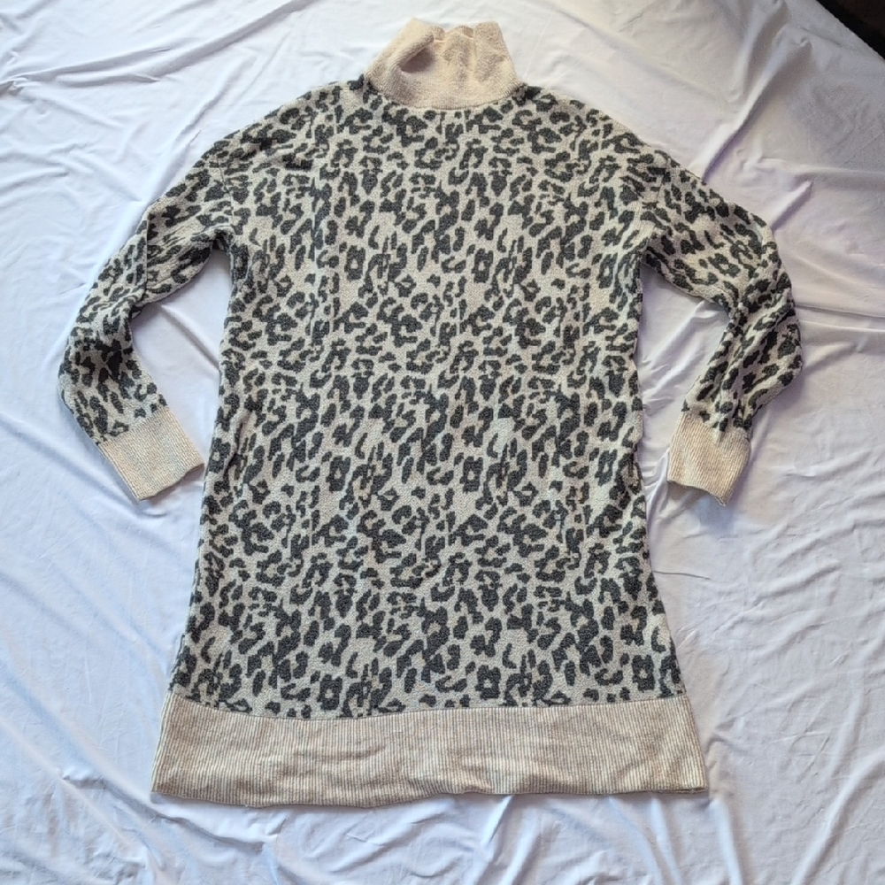 LOFT Leopard Print Cowl Neck Sweater Dress